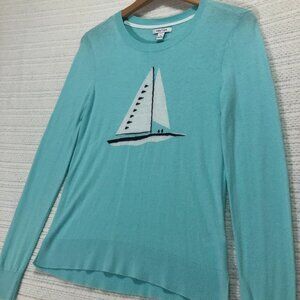 Nautica Sailboat Graphic Crew Neck Pullover Sweater Top‎ Aqua Blue S